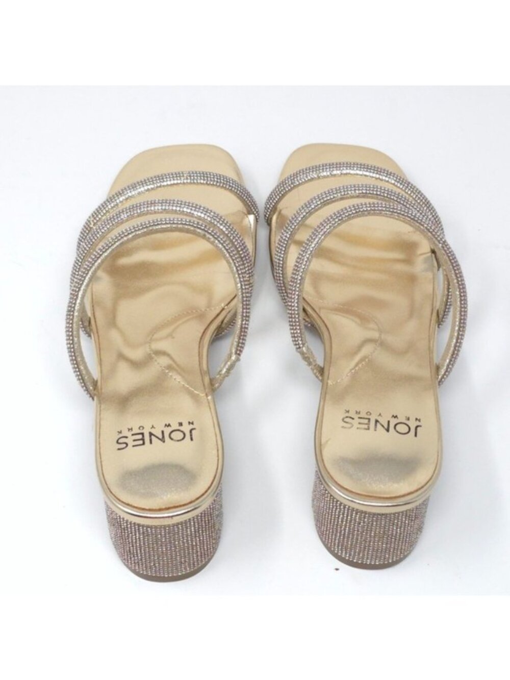 Jones New York Melly Gold Rhinestone Strappy Block Heel Sandals Size 9M - Picture 5 of 9